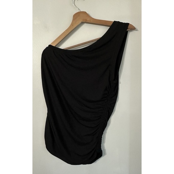 NWT‎ Good American Good Touch Ruched One Shoulder Tank Top Sz 5  Black - Picture 3 of 9